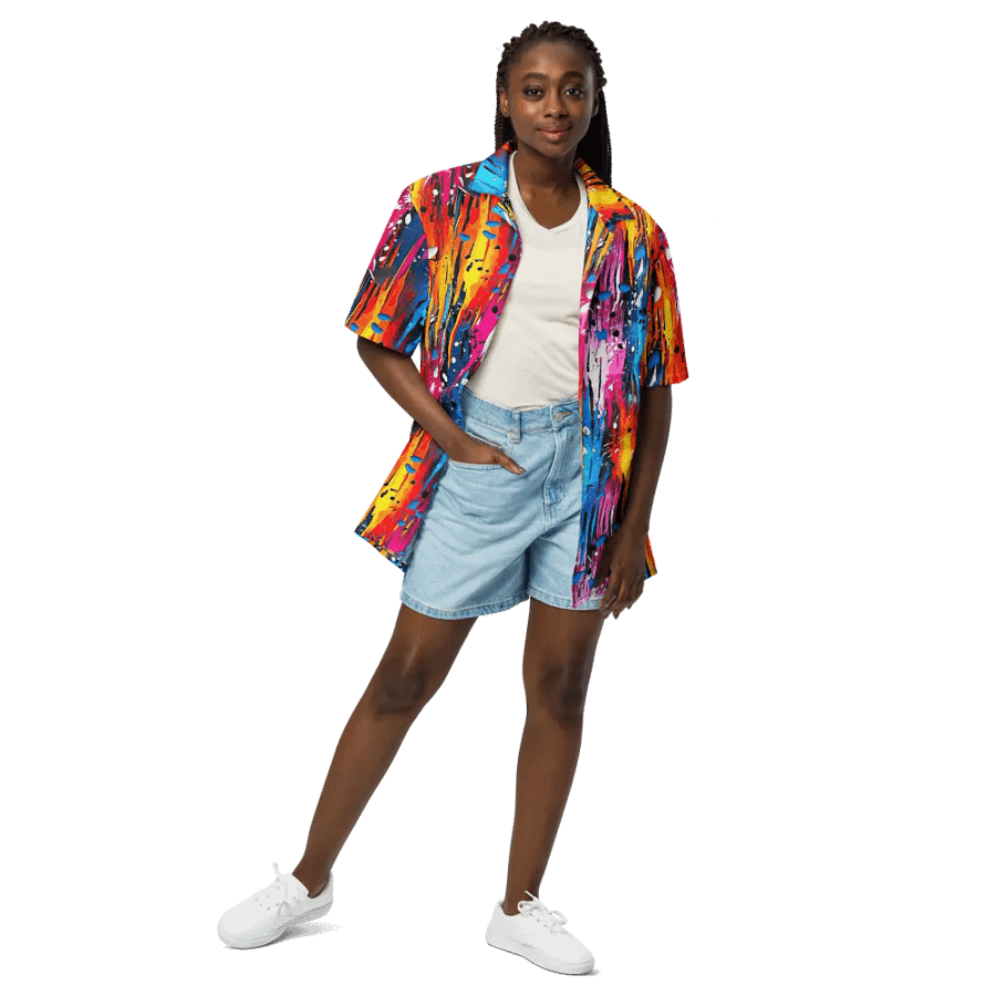 Custom Unisex Button Down Short Sleeve Shirt _ CoachShawStudio's Streetwear Collection_ Abstract Graffiti Art Mountain Blizzard _ Vibrant Colored Designer Shirt product image (3)