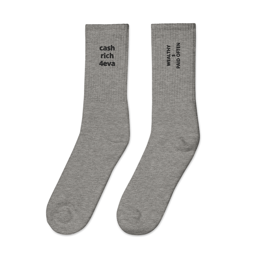 Black lettering WEALTHY $ PAID OFTEN Crew Socks product image (6)