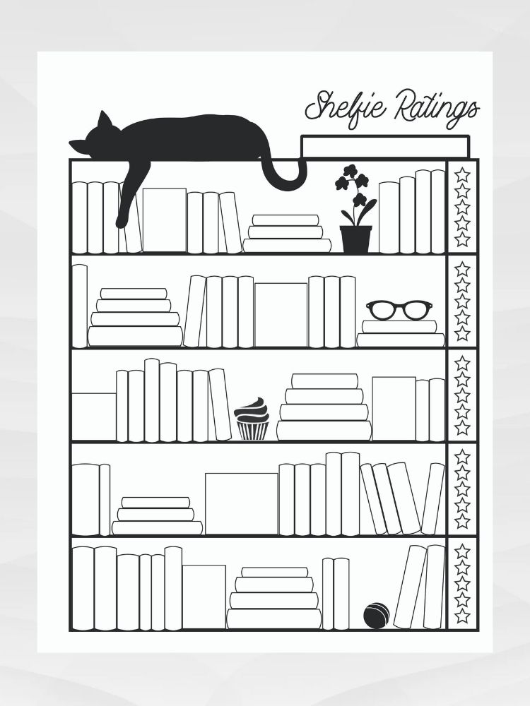 Shelfie Ratings Book Tracker, Black and White Printable Bookcase Journal Log with 7 Themes product image (4)