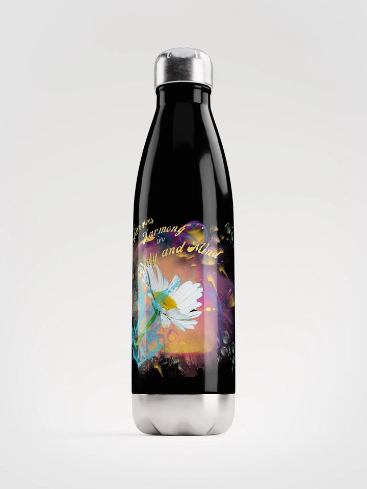 Stainless steal water bottle Camelback water bottle with beautiful swirly blue water drops  featuring ' This water gives Harmony in Body and Mind