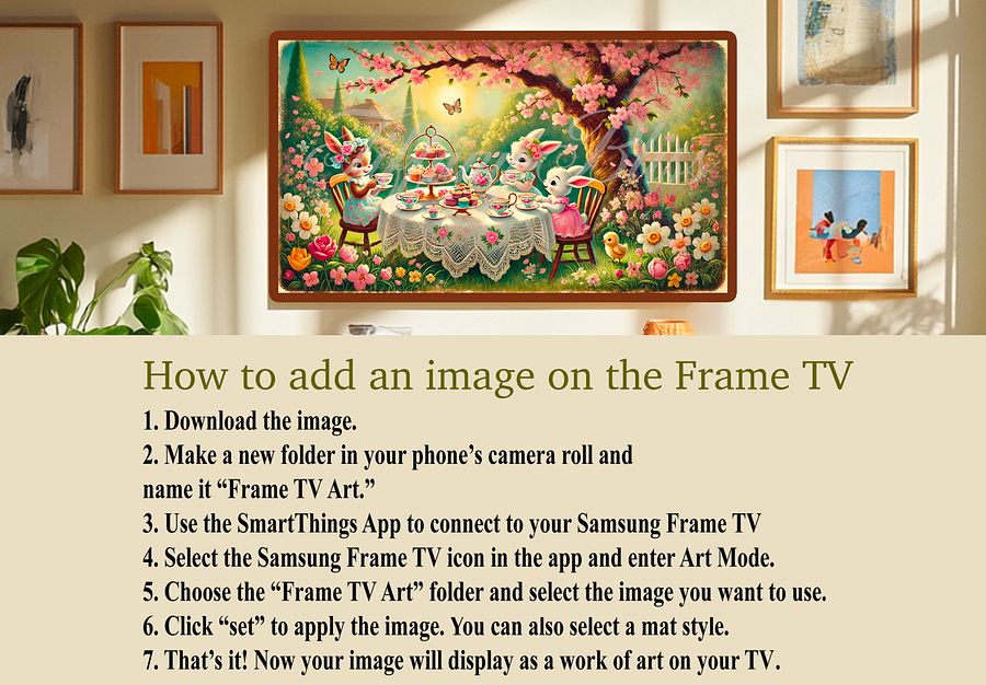 Spring Bunny Samsung Frame TV Art, Tea Time Easter Painting - Digital Download Wallpaper product image (7)
