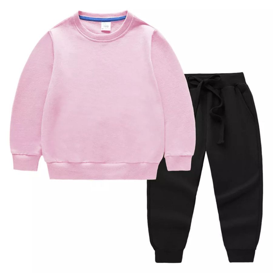 Kids Boys Girls Sweatsuit Solid Color Outfits Thermal Tracksuit Jogger Shirt product image (5)