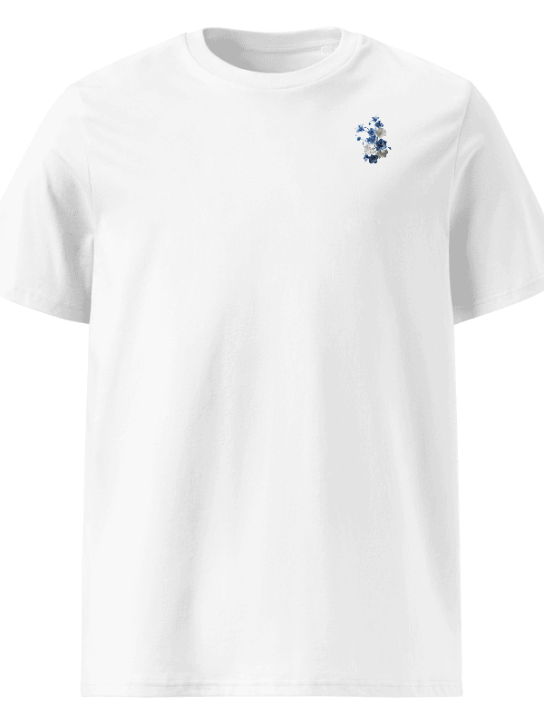 Women's Organic Cotton T Shirt, White With Blue Flowers product image (1)