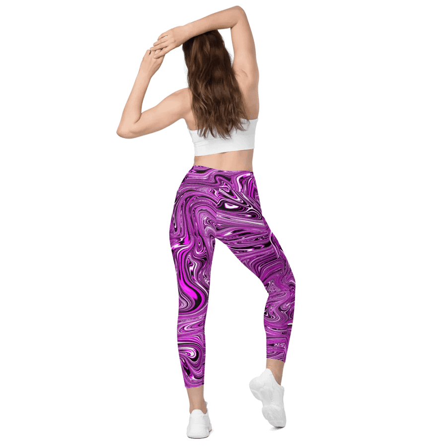 Leggings with Pockets - Purple and White Fluid Swirls product image (6)