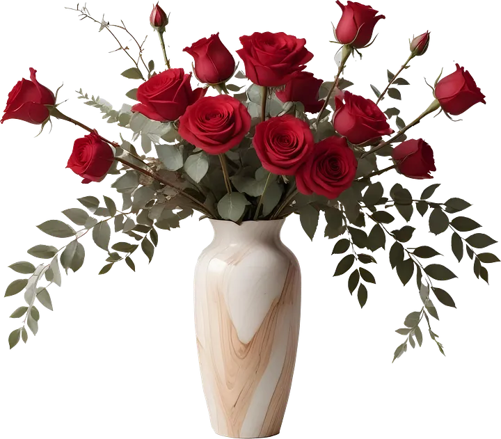 Timeless Elegance – Red Rose and Wood-Inspired Vase PNG product image (1)