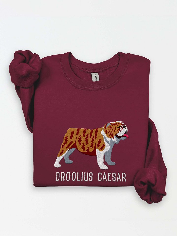 Droolius Caesar Sweatshirt (Embroidered) of an English Bulldog(Brindle & White) product image (1)