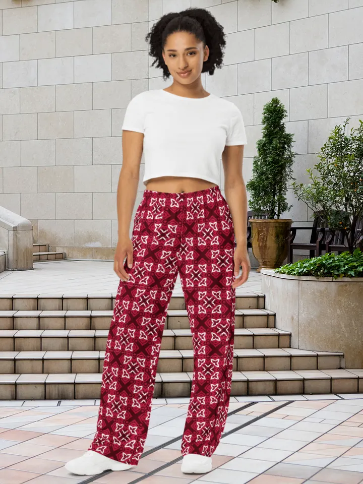 Geometric Red X Print Wide-Leg Pants product image (1)