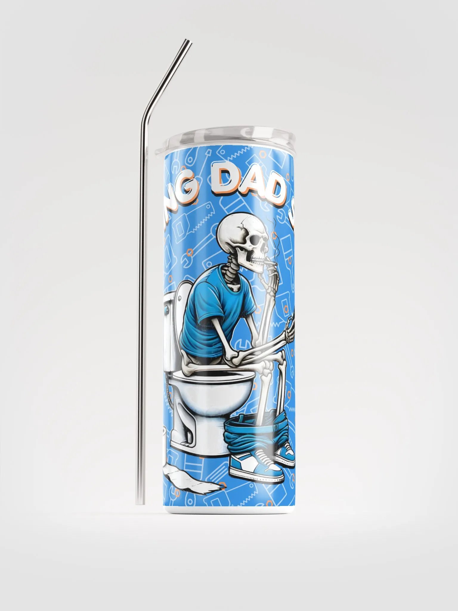 Doing Dad Shit Tumbler – Funny Skeleton on Toilet Design – Humorous Dad Gift product image (3)