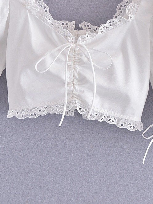 Short Short Sleeve Square Neck Drawstring Blouse product image (7)