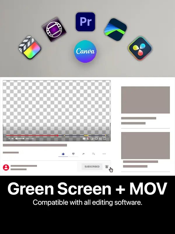 Youtube subscribe and like button Overlay Green Screen + MOV (Transparent) product image (2)