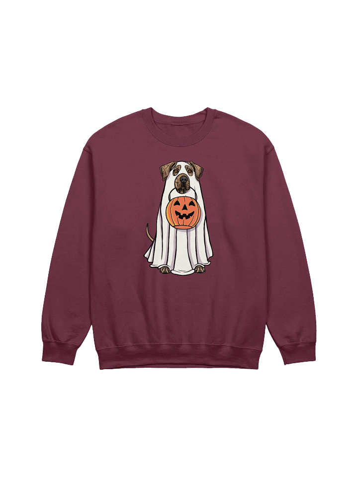 Funny Halloween Rhodesian Ridgeback(Wheaten) Sweatshirt | Funny Dog Wearing a Ghost Costume and Holding a Pumpkin Basket product image (1)