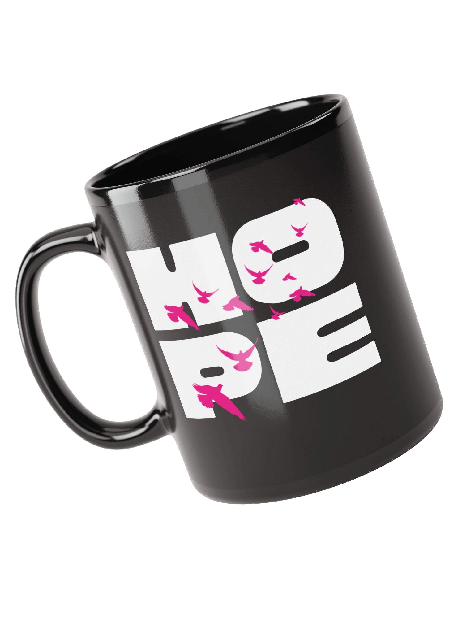 Hope with Flying Birds Uplifting Quote Black Coffee Mug product image (4)