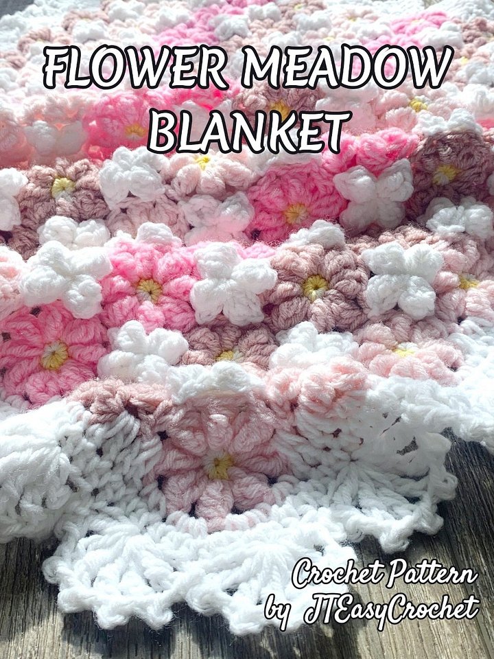 Flower Meadow Blanket Crochet Pattern, 3D Textured Crochet Motif Floral Afghan, Couch Lap Throw, Vintage Cottagecore Boho Style product image (1)