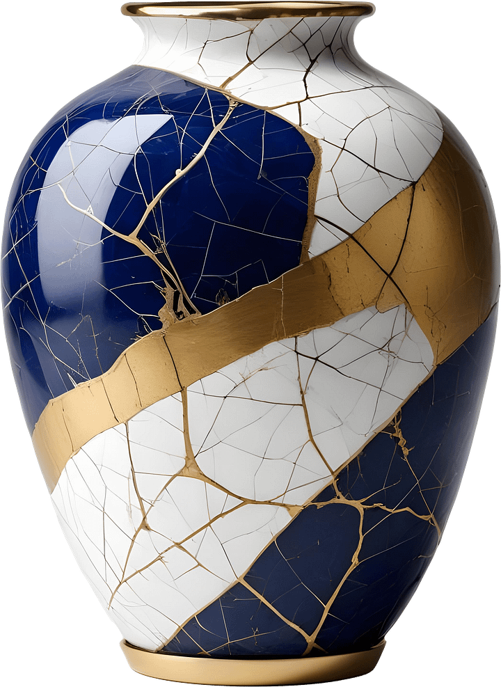 Kintsugi Brilliance – Sapphire Harmony Vase PNG product image (1)