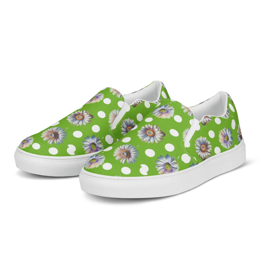 Daisy Dots - Lime Green Slip-on Canvas Shoes product image (5)