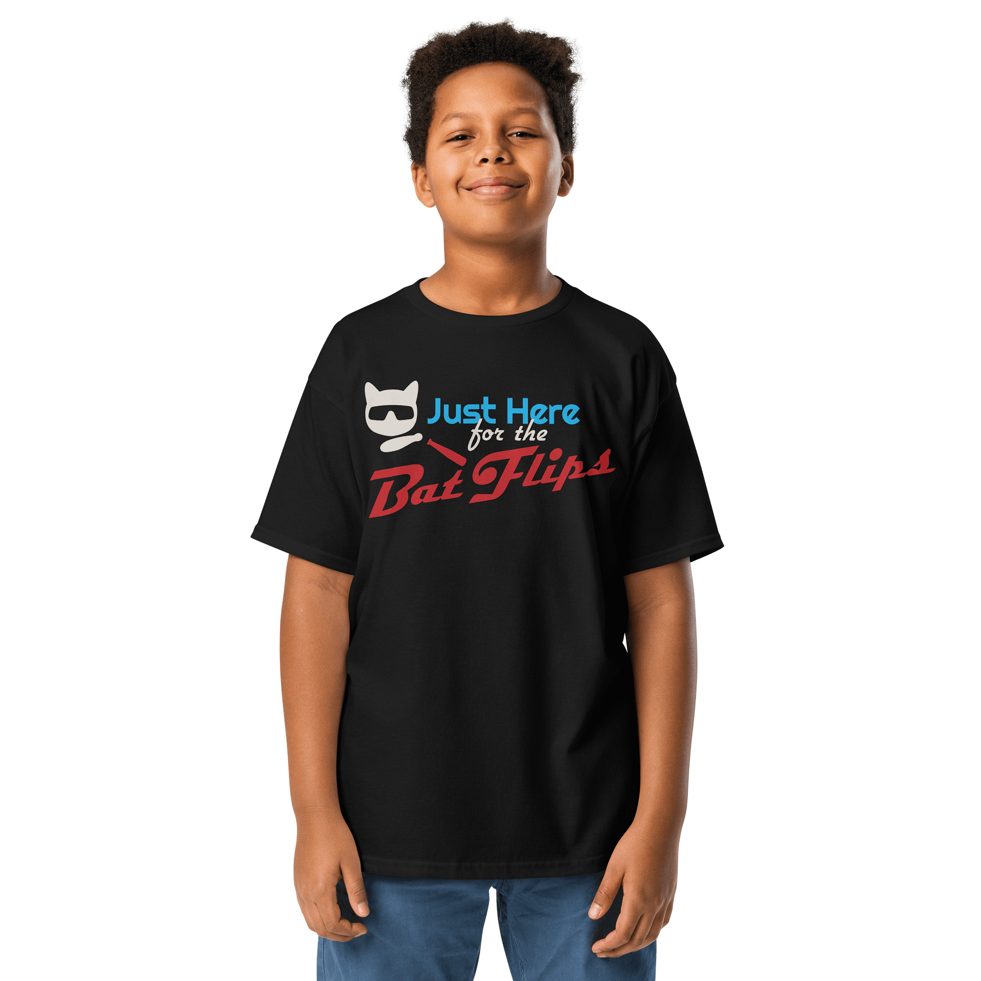 Baseball Cat (Just Here for The Bat Flips) - Unisex Youth Heavyweight T-shirt product image (1)