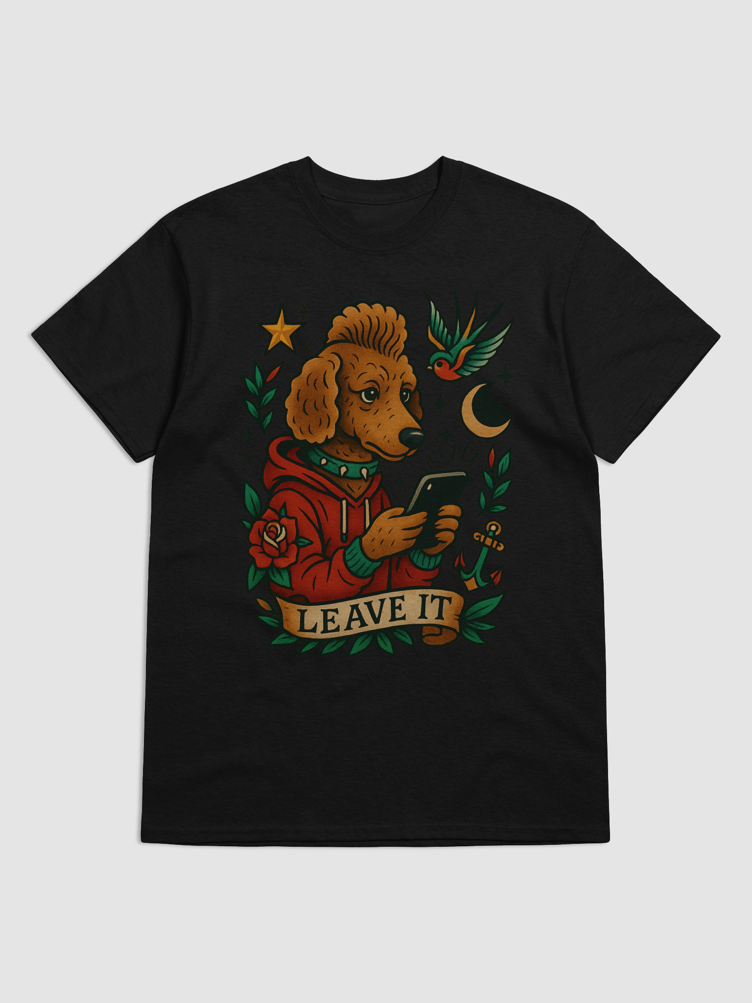 Funny Dog T-Shirt – Leave It Poodle Tattoo Design – Cute Anti-Doomscrolling Shirt for Dog Lovers, Phone Breaks & Social Media Detox product image (1)