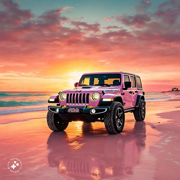Jeep Pink Beach Summer Sunset Digital Print Image Downloadable for Home Decor, Wall Art, Digital Art Wallpaper Scrapbooking 2000px x 2000px product image (2)
