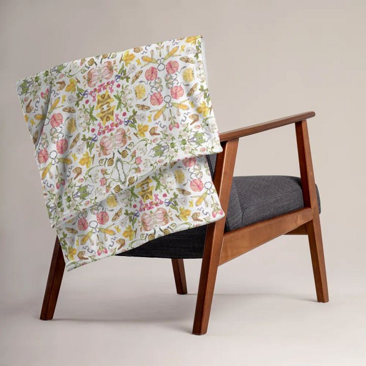 Exotic Blooming Floral Butterfly White Throw Blanket product image (2)