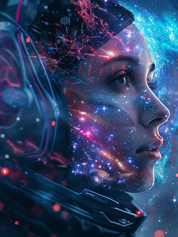 Sci Fi Cyberpunk Girl in Space flooting Wallpaper Background, galaxy, Milky Way, ultra-detailed and ultra-realistic. hyper-realistic photo, enhance the details, sharpness, product image (2)