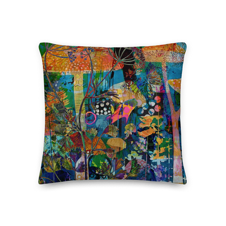 'Hidden' by Edward Martin Mixed Media Collage -Mystical Mushroom Dreamscape Pillow product image (1)