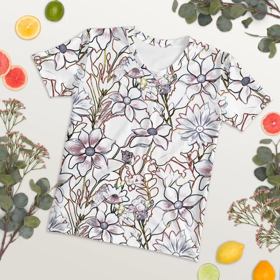 Line art White and Brown/Gray Floral/All-Over Print Scrunchie by Sublicolor product image (7)