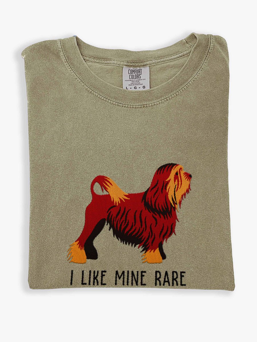 I Like Mine Rare T-Shirt(Embroidered) of a Lowchen(Chocolate) product image (1)