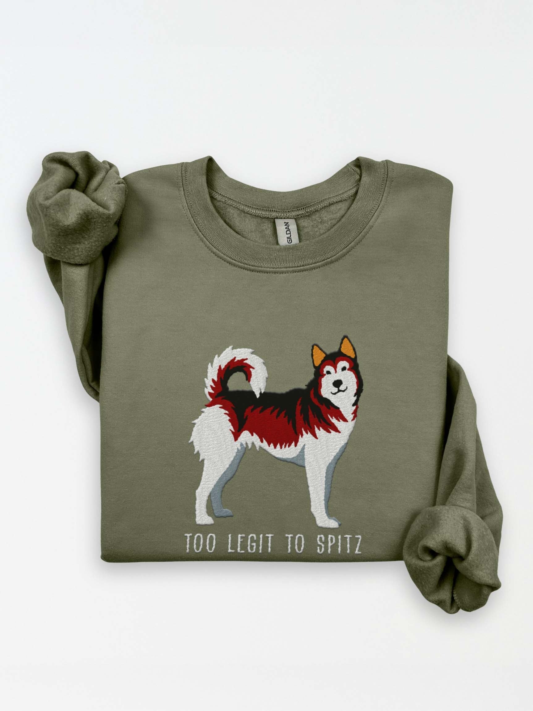 Too Legit to Spitz Sweatshirt (Embroidered) of a Siberian Husky(Red & White) product image (1)