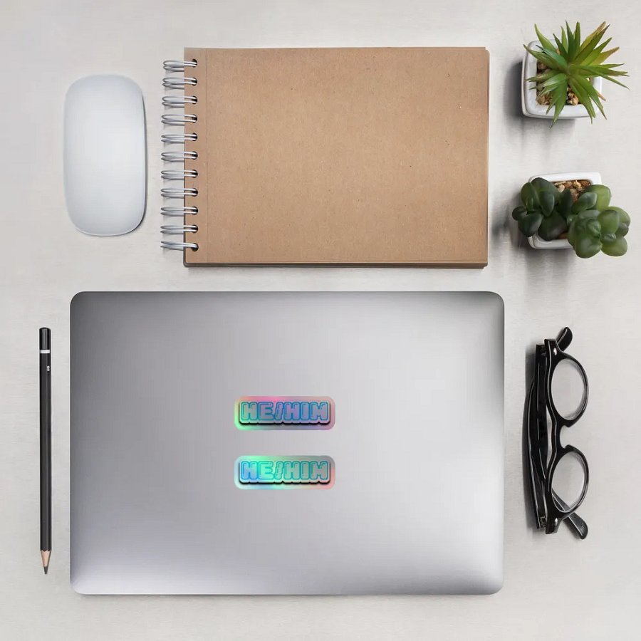 He/Him Holographic Sticker x2 product image (2)
