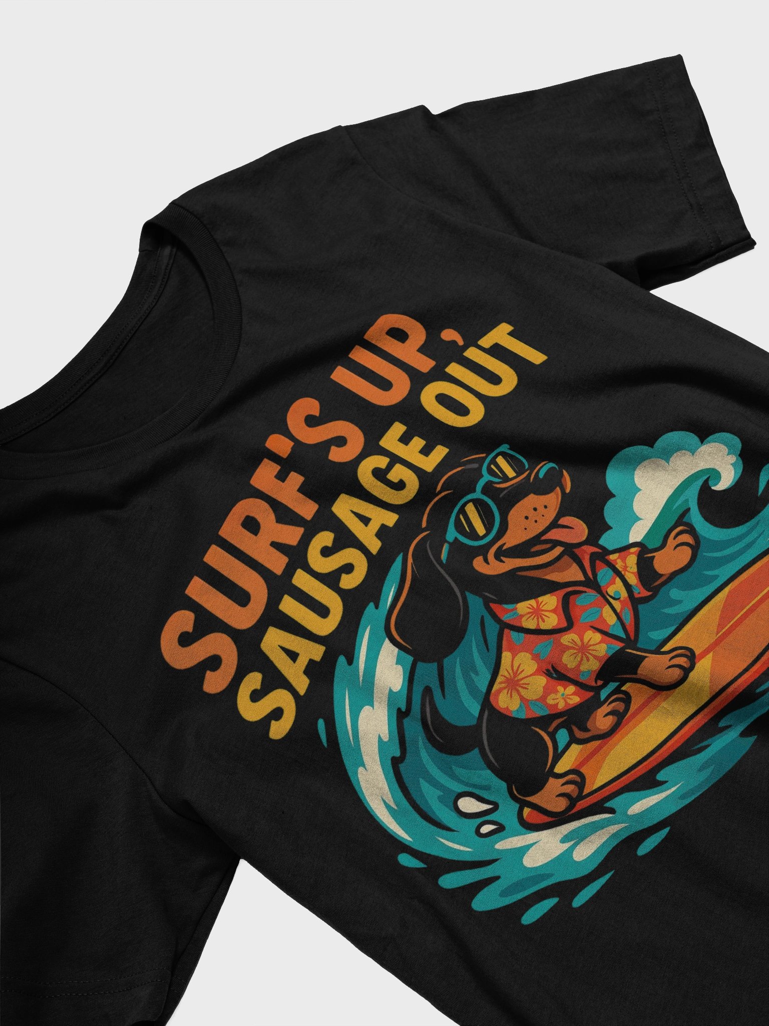 Surf's Up, Sausage Out – Cool Surfing Dachshund T-Shirt product image (3)