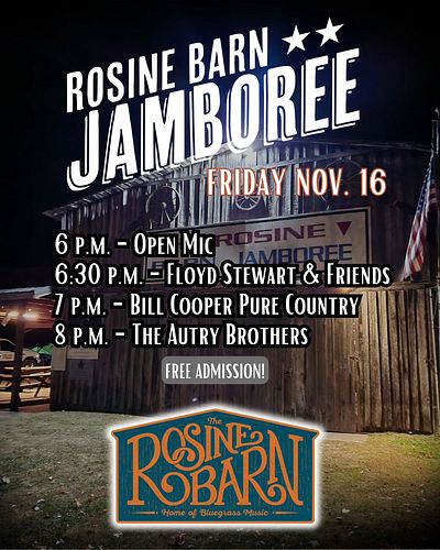 Join us this Friday night as the jamboree season rolls on at the The Rosine Barn! #rosinebarn #bluegrass #billmonroe