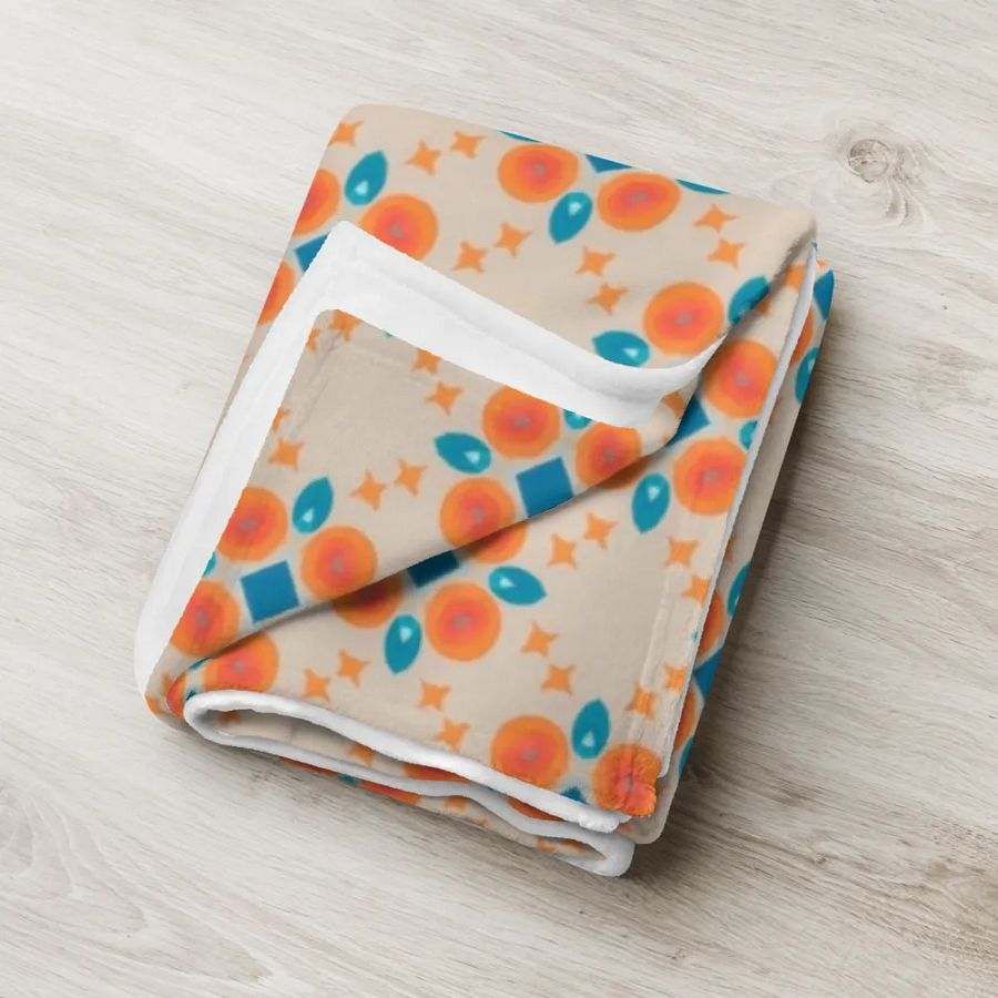 Cream Orange & Blue Diamond Floral Throw Blanket product image (4)