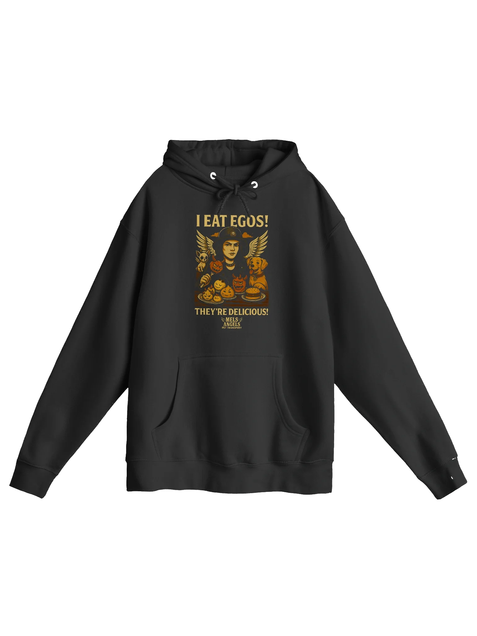 Mel’s Angels "I Eat Egos – They’re Delicious" Hoodie | Vintage Punk Rock Dog Lover Graphic Sweatshirt product image (1)