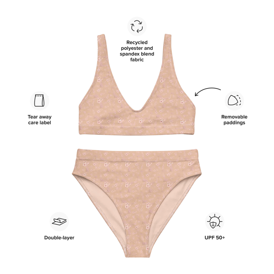 Cherry Blossoms on Cream Eco-Green Two-Piece Bikini Swimsuit product image (5)