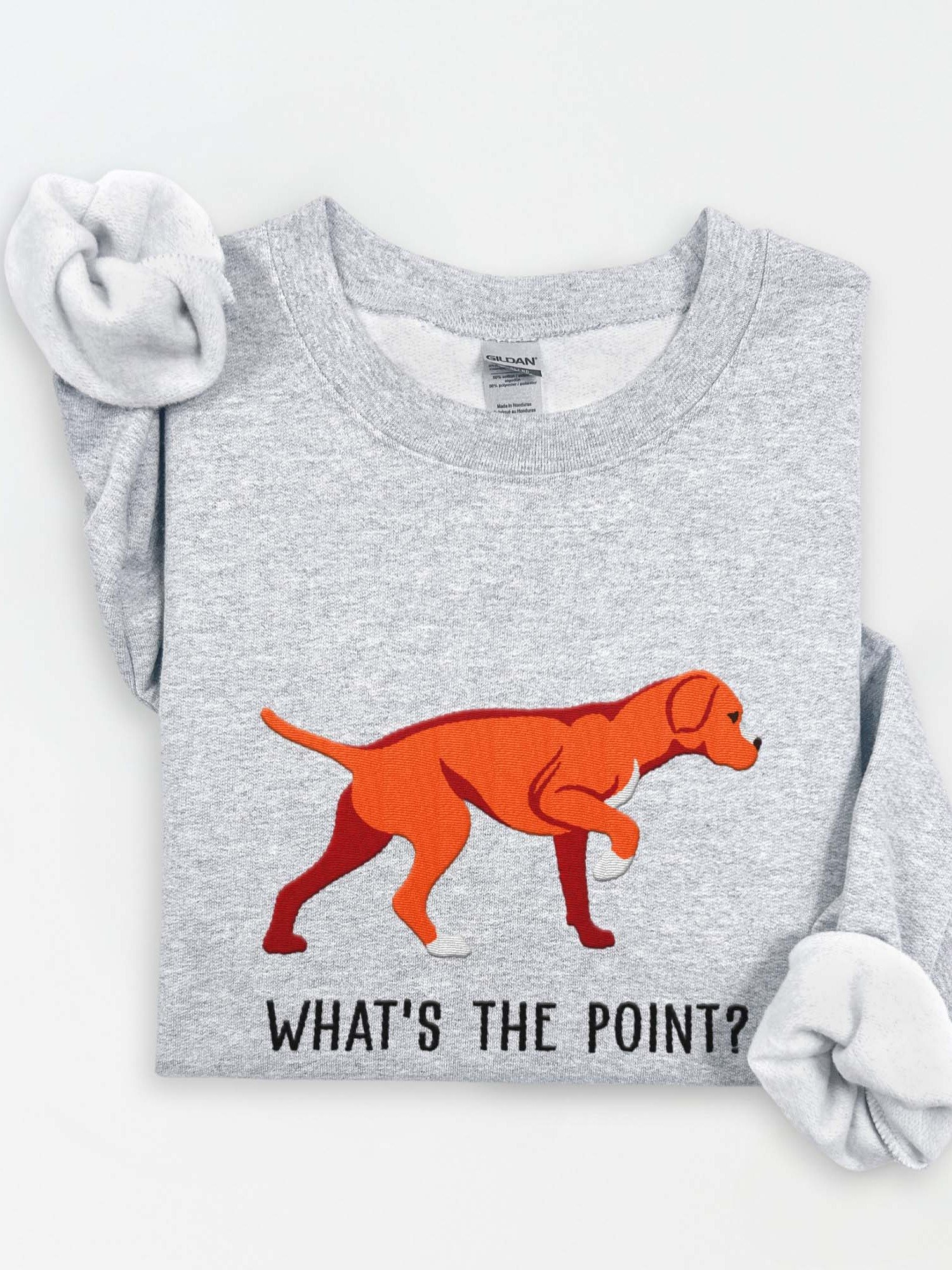 What's the Point? Sweatshirt (Embroidered) of a Portuguese Pointer(Red) product image (1)