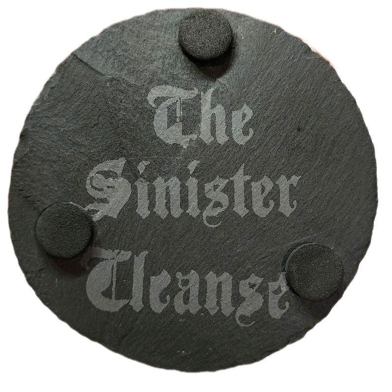 Hand Etched "Sinister Cleanse" Slate Coaster - Premium Natural Slate, Dual-Sided Design, Non-Slip Backing, 4 Inch Diameter Round Tableware product image (5)