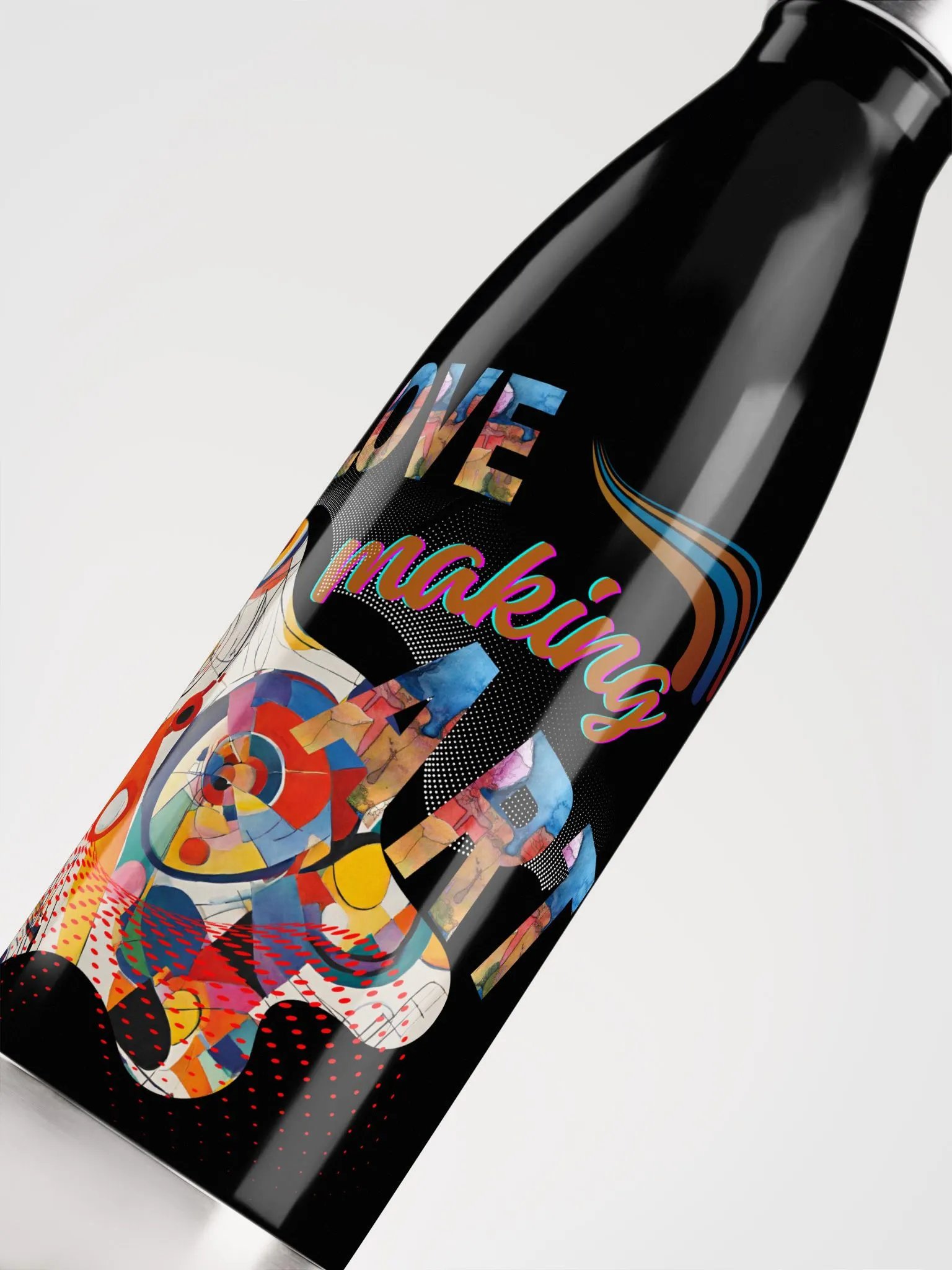 stainless steel water bottle kadinsky inspired colorful design for the artist. 'Love creating Art'  Perfect gift for mom, dad, son, daughter colleague, friend who loves arty things product image (5)
