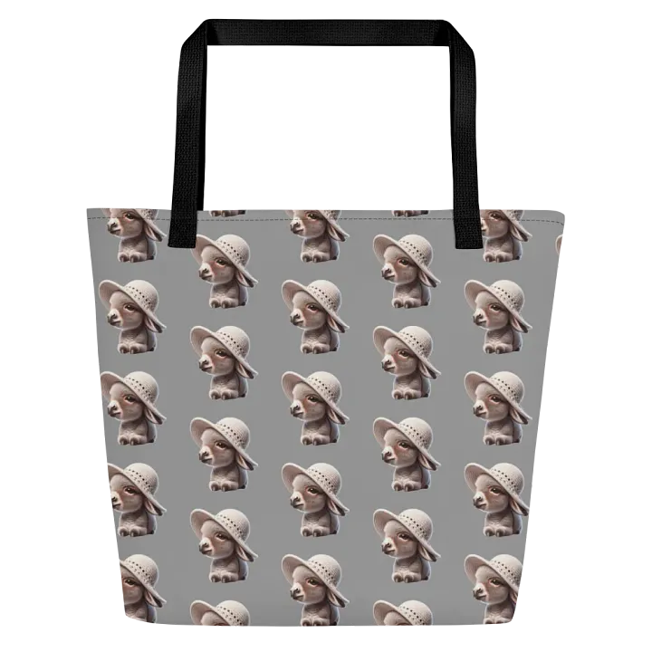 Cutest Mini Donkey With Hat Styling on a Large Tote Bag product image (2)