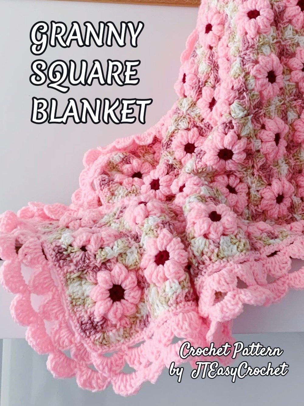 Cherry Blossom Baby Blanket Crochet Pattern, Textured 3D Floral Granny Squares Couch Throw product image (6)