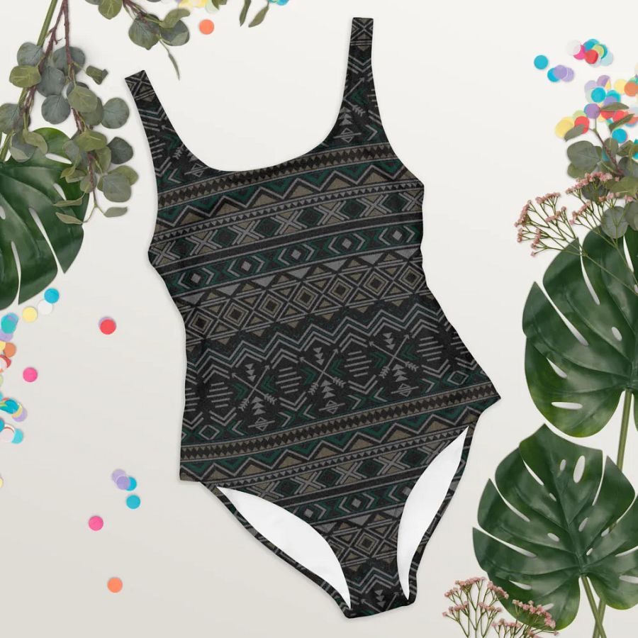 Women's Slate & Teal Boho Aztec Pattern One-Piece Swimsuit product image (1)