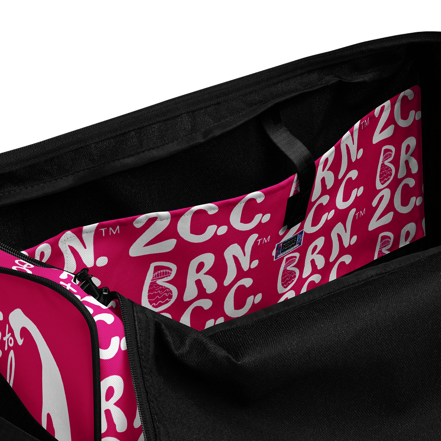 BOURNE to Cape Cod™ | Duffle Bag | BRN.2C.C.™ | Coastal Gym & Travel Gear | 22" All-Over Print Weekender | White Logos on Vibrant Pink product image (6)