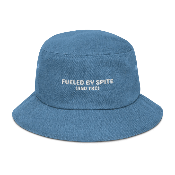 FUELED BY SPITE (white thread) embroidered denim bucket hat product image (23)