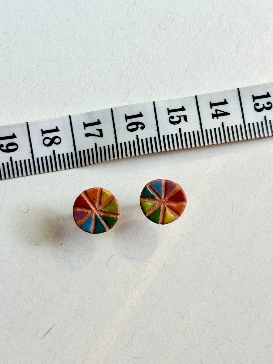 Rainbow Ceramic Clay Glazed Flatback Stud Earrings, Style 2 product image (5)