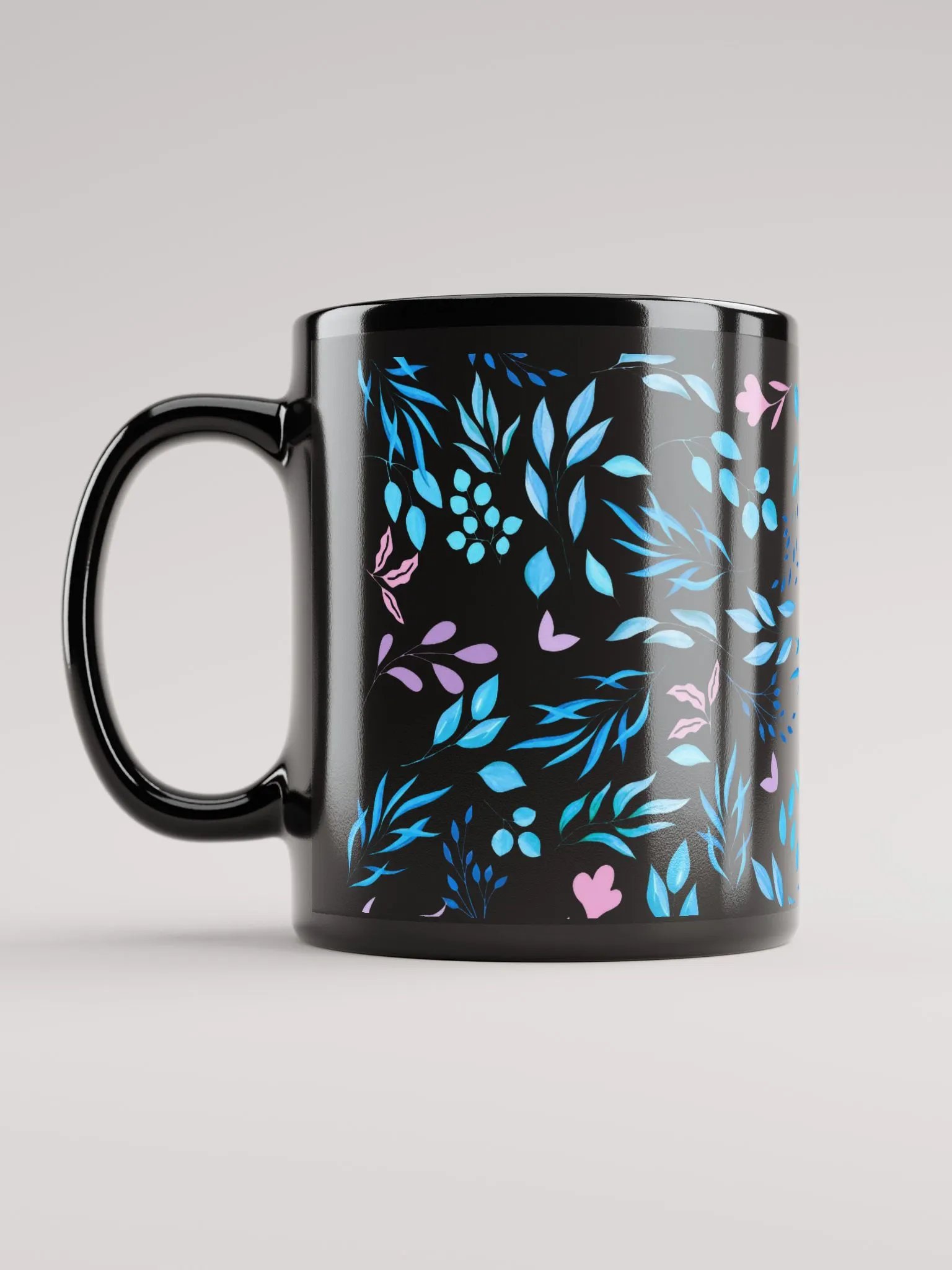 Blue And Purple Leaves Artistic Design Black Mug product image (11)