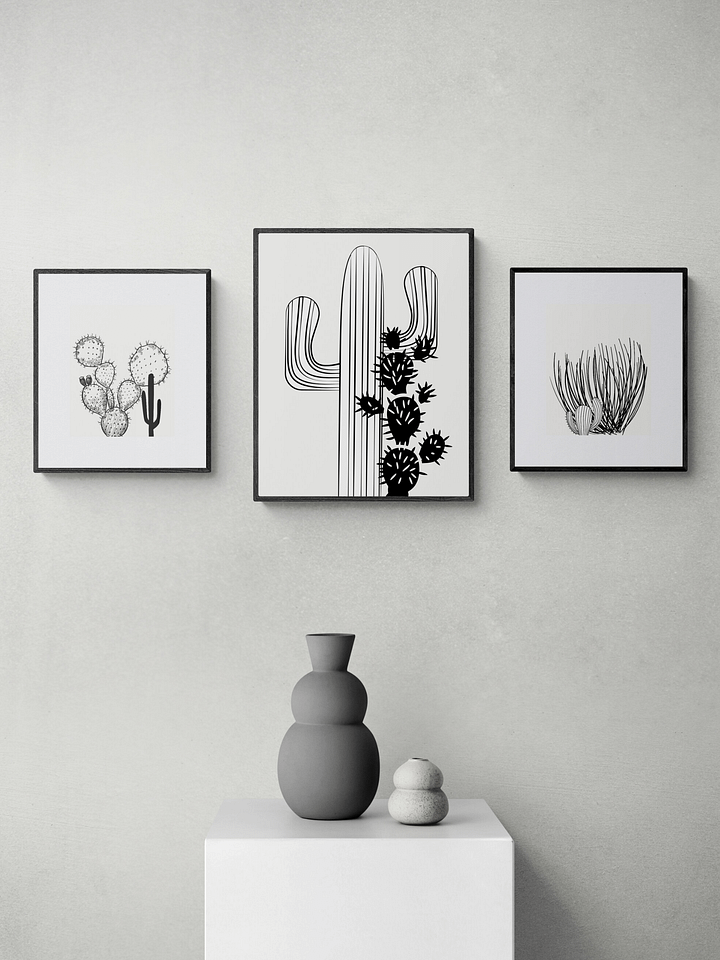 3 Digital Black And White Cactus Prints, Coastal Wall Art product image (1)