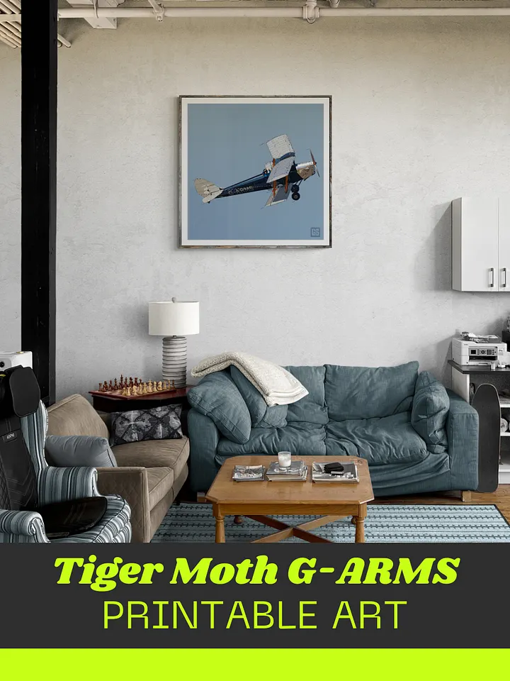 Tiger Moth G-ARMS Printable Aviation Wall Art Square Size Blue & White Border Background product image (2)