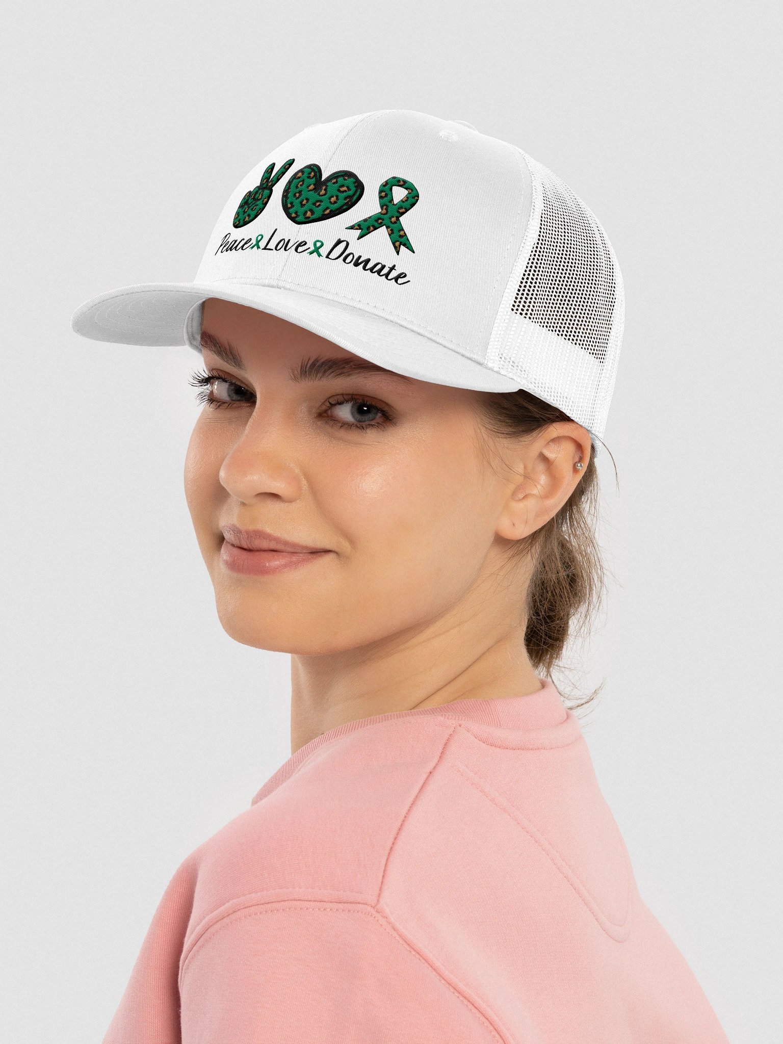 Leopard Peace Love Donate Trucker Hat product image (4)