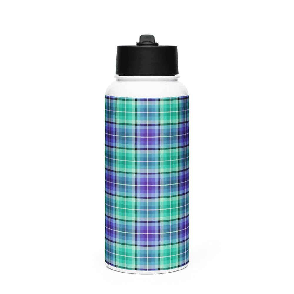 Bright Green and Purple Plaid Water Bottle product image (4)