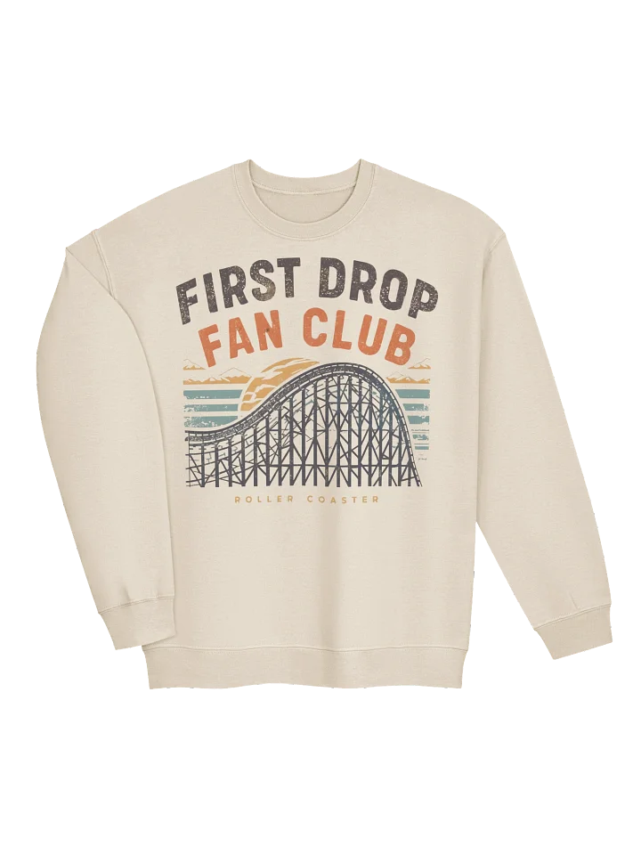 First Drop Fan Club – Retro Wooden Roller Coaster Sunset Sweatshirt product image (2)