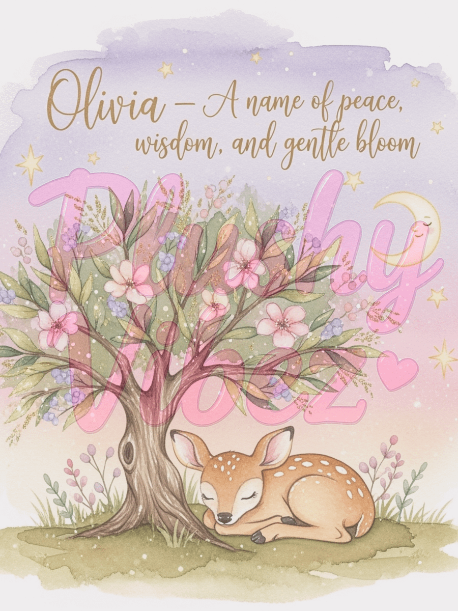🌳 Olivia – A Name of Peace, Wisdom, and Gentle Bloom-Woodland Fantasy Name Art | Digital Nursery Print product image (1)